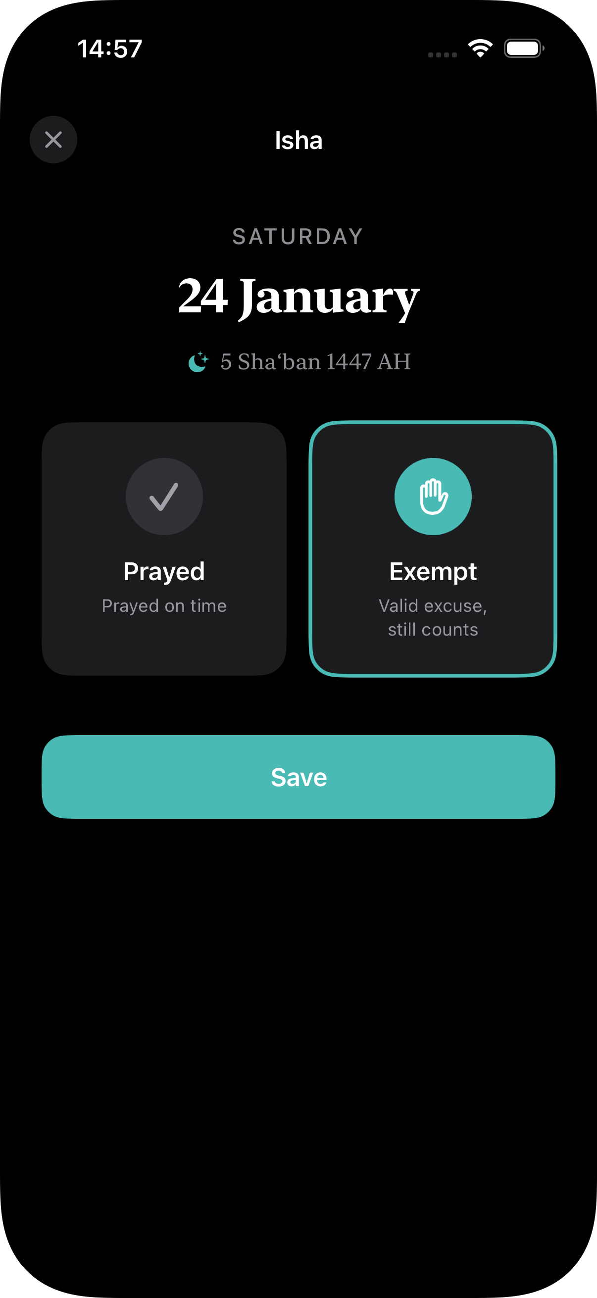 Prayer exemption feature